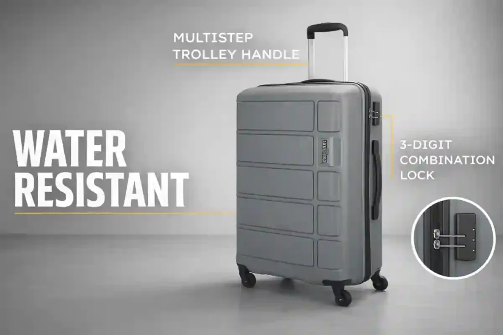 Kamiliant American Tourister Cabin Harrier best hard shell trolley bag under 2000 with water resistant body, multistep trolley handle and 3 digit combination lock