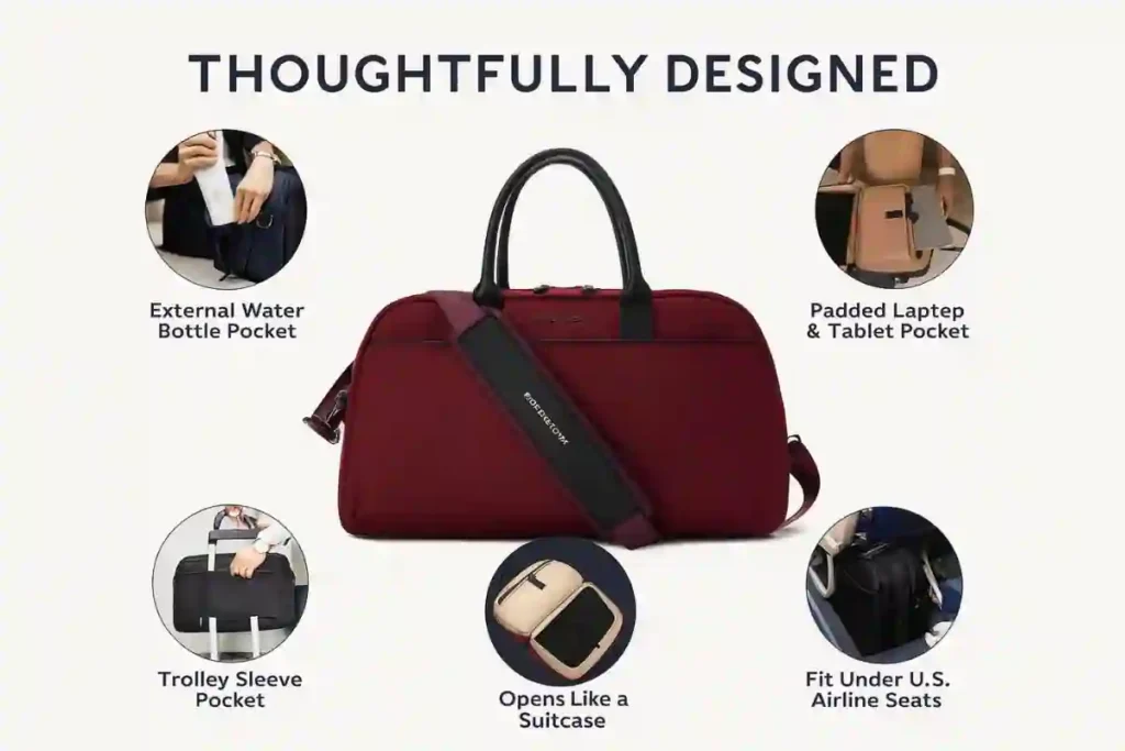 Open Nomad Lane Bento Bag showing suitcase-style layout and interior pockets