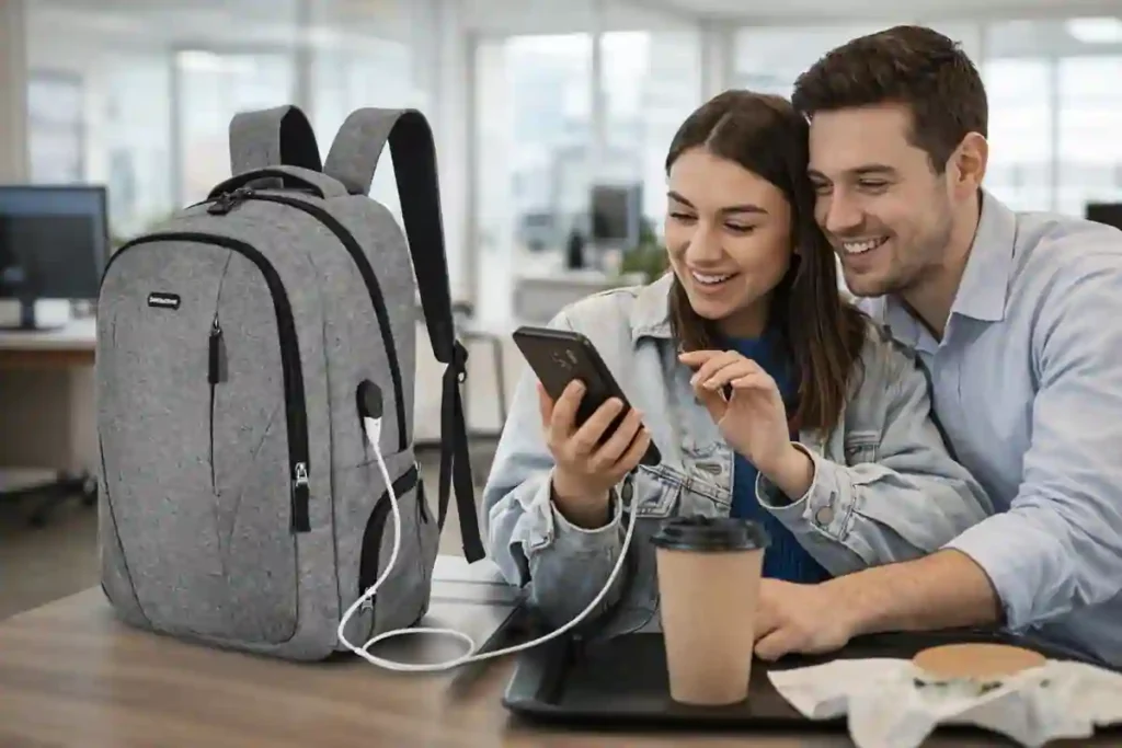 Amazon Basics smart laptop backpack with USB charging port and power bank compartment