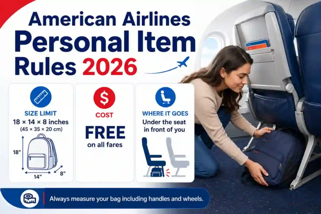 American Airlines Baggage Guide 2026 — Carry-On Rules, Fees & Sizes 2 Travel backpack placed under an airline seat within American Airlines personal item size limit