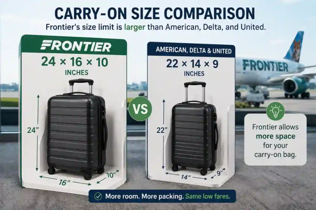 Standard carry-on suitcase that meets Frontier Airlines 24 × 16 × 10 inch size limit