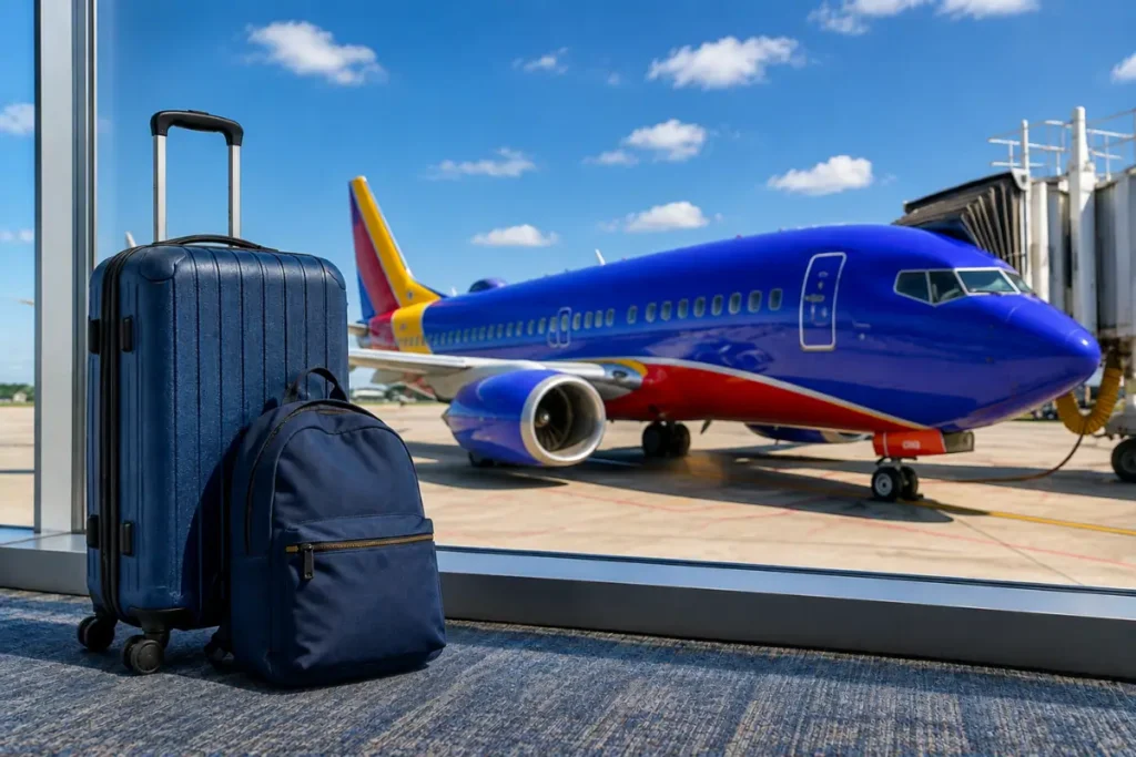 Southwest Airlines carry-on and checked luggage at airport