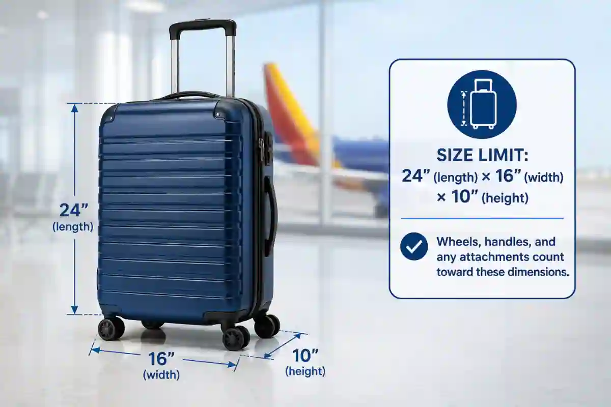 Southwest Airlines carry-on suitcase in airport