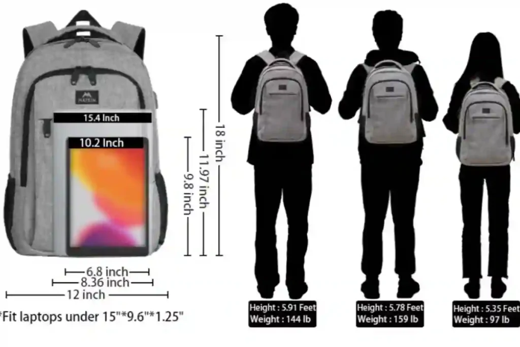 MATEIN backpack 18x12x7.8 inch dimensions compared against Frontier Delta and United Airlines personal item limits