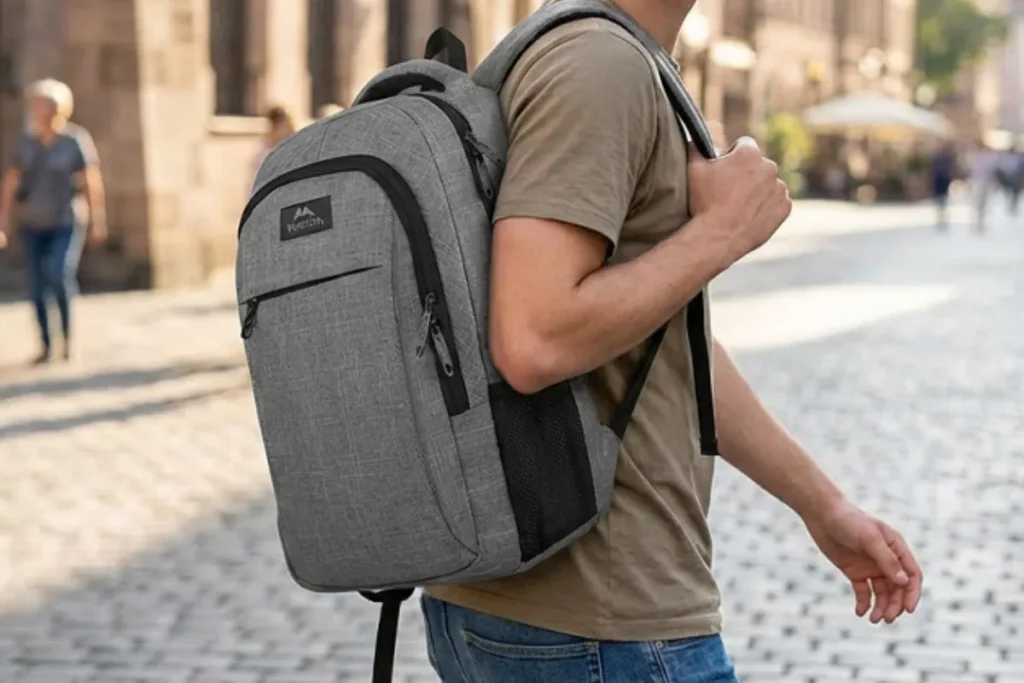 MATEIN Travel Laptop Backpack front view showing organization pockets and USB port